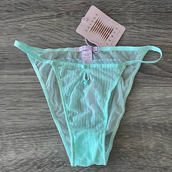 NWT Savage x Fenty lingerie - bra (34B) + panty (XS)- sheer turquoise lace pearl - Picture 4 of 12